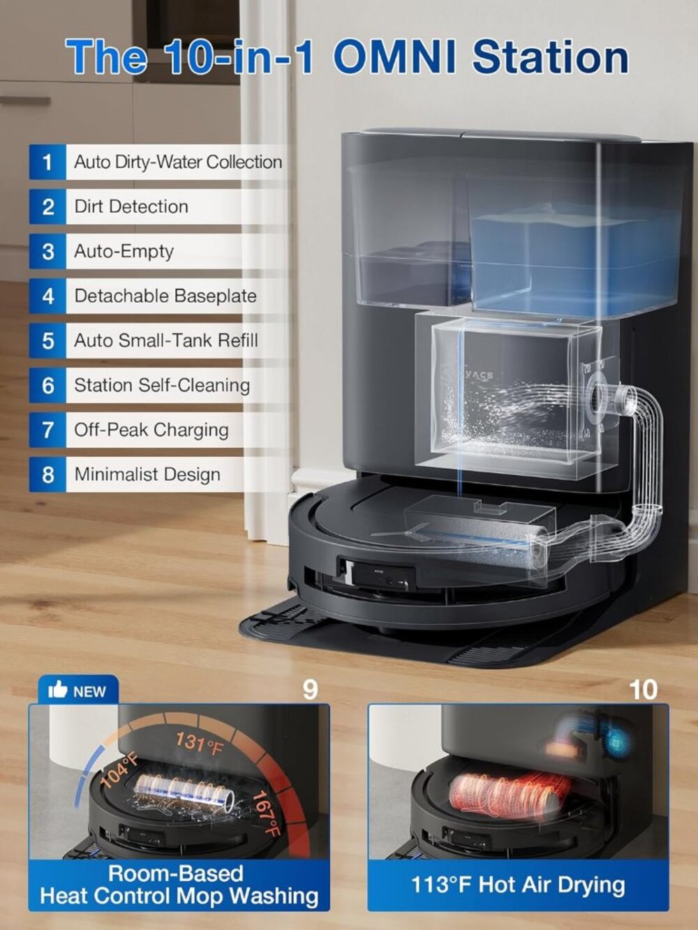 NWT: Robot Vacuum + Mop ECOVACS DEEBOT T80 Omni AI Navigation, 18,000Pa Suction - Picture 6 of 10